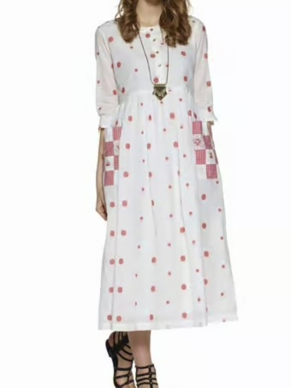 Bombay Paisley by Westside Red Pure Cotton Midi Dress Size Small Pockets